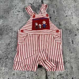 Peanuts Charlie Brown Snoopy Overall Boys 6-9 Months Red Striped One Piece